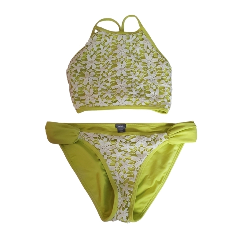 Aerie Bikini Womens M Medium‎ Crochet lace Chartreuse Green 2 piece Lowrise